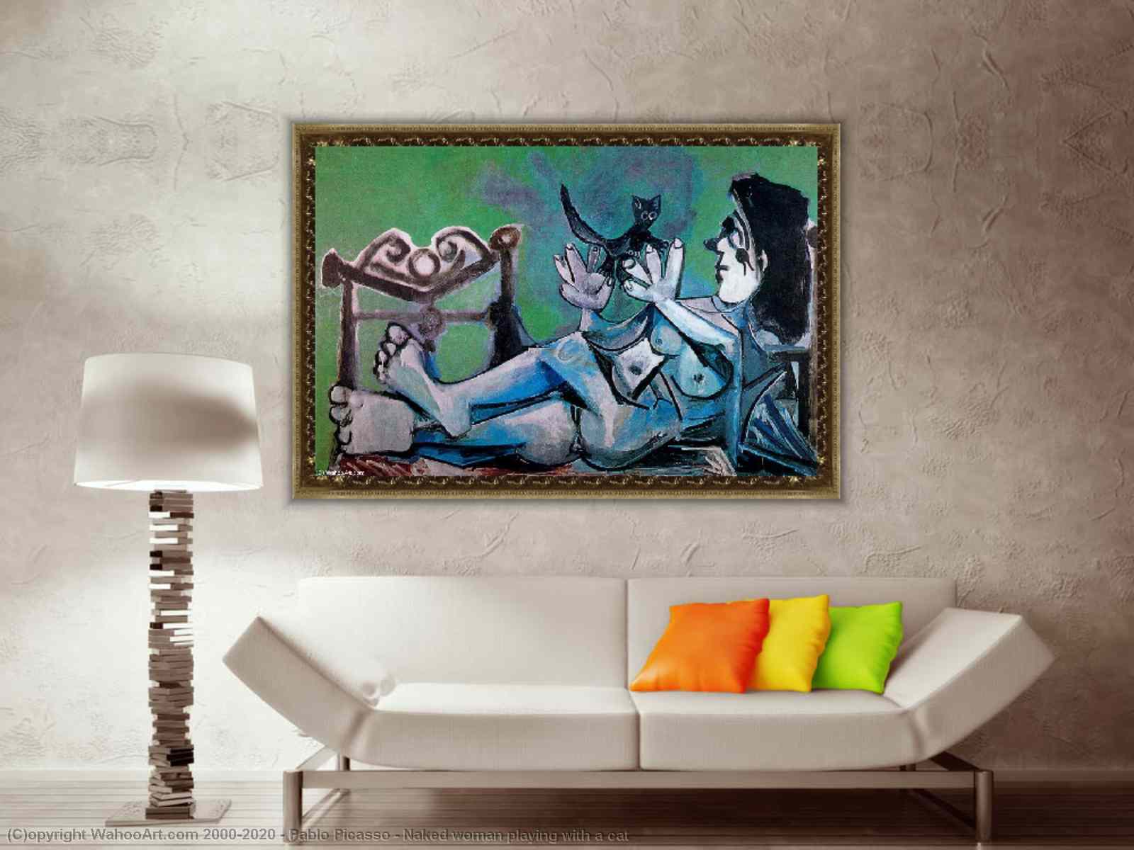 Naked woman playing with a cat by Pablo Picasso | BuyPopArt.com