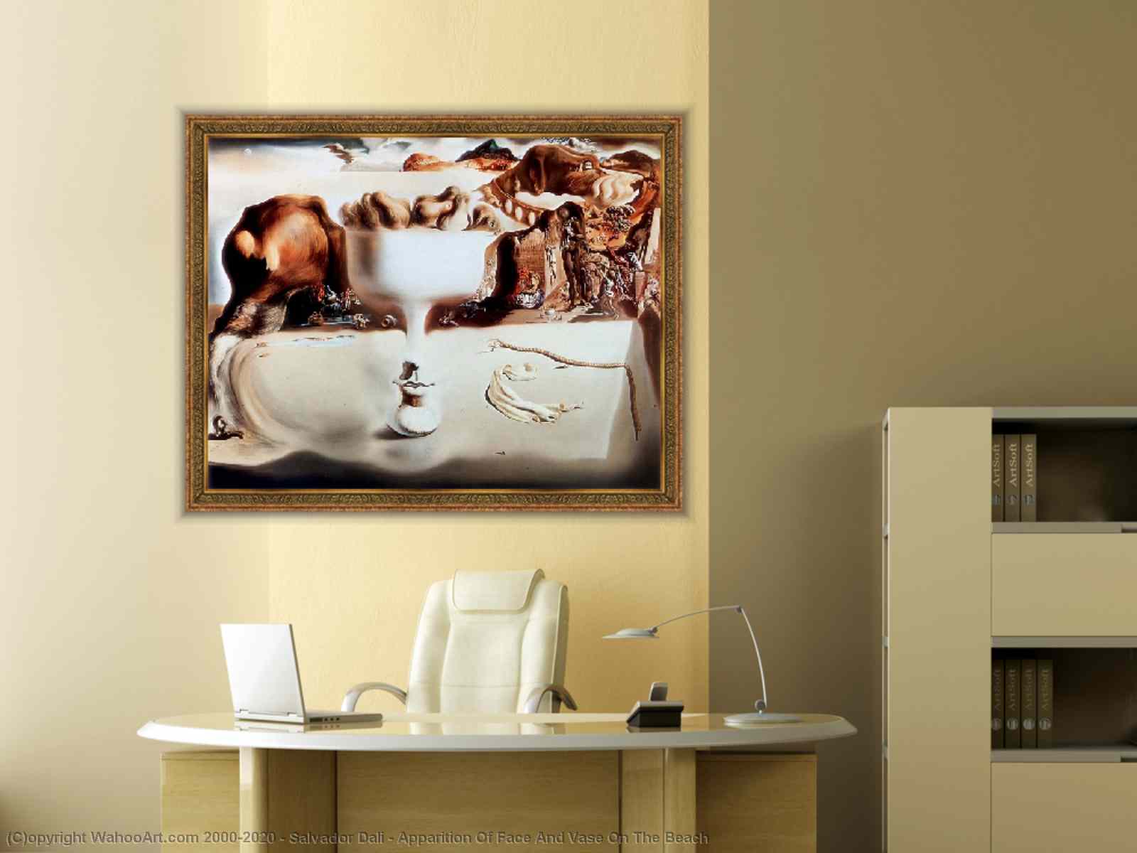 Aparición De Un Rostro Y Un Frutero En La Playa aparición de cara y jarrón en la playa de Salvador Dali | Reproducciones De  Arte Arte Pop | BuyPopArt.com